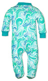 Baby Pajamas Organic Cotton Blue Swirl Waves Zipper Sleeper- Gender Neutral