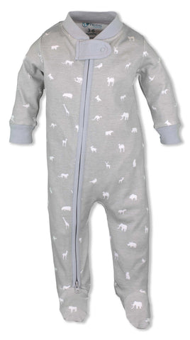 Baby Pajamas Grey Animals Organic Cotton Zipper Sleeper- Gender Neutral