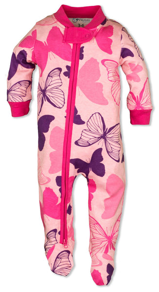 Baby Pajamas Pink Butterflies Zipper Sleeper