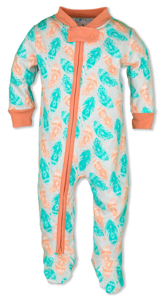 Baby Pajamas Organic Cotton Salmon Feathers Zipper Sleeper