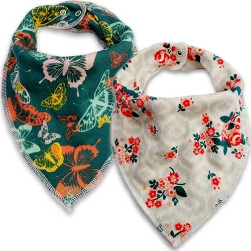 Bibs - Organic Cotton Bandana Drool Bibs Flowers & Butterflies (Set Of 2)