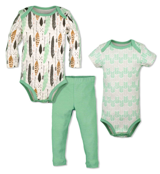 Green Feather 3-Piece Bodysuit Set