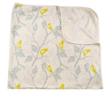 Organic Cotton 1 Layer Knit Baby Blanket- Grey Branches with Yellow Birds