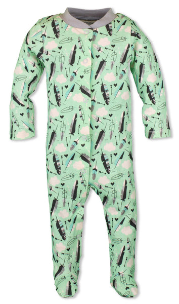 Snap Footie Romper - Teal Feathers